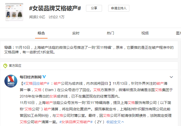 又一服装巨头倒下,艾格女装破产清算