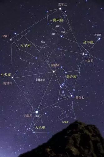 转向右下方的毕宿五(金牛座α),然后落到猎户座脚下的参宿七(猎户座β