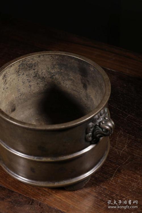 清"泽炜珍玩"双狮耳旋纹铜香炉