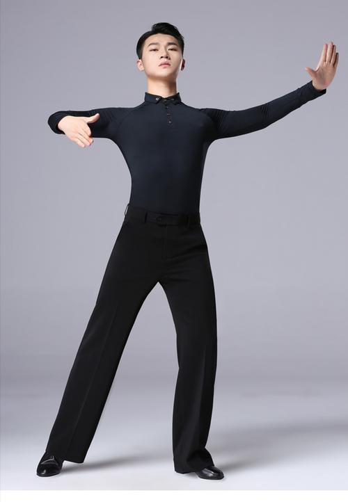 xisaa新款国标舞摩登快步恰恰伦巴交谊舞蹈拉丁舞男士成人黑长裤