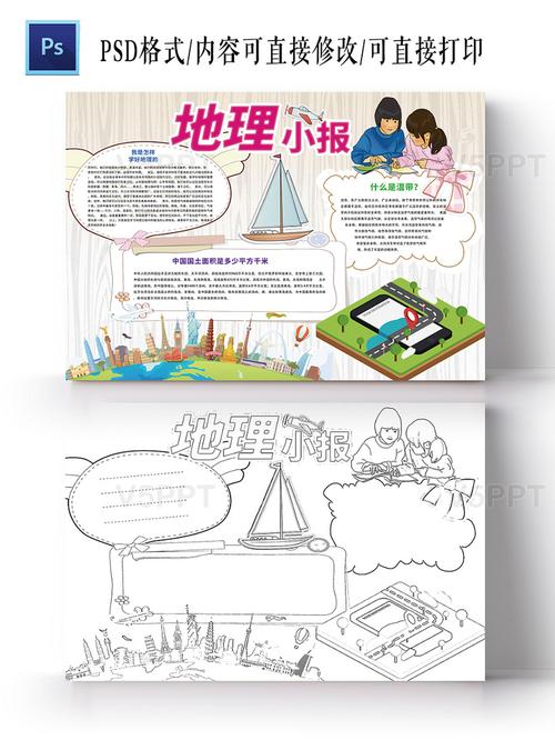 与粉红色地理小报地球常识小学生手抄报ps相关的ppt