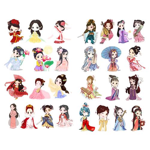 已裁剪红楼梦复古美女中国风人物和纸手帐素材贴纸手账贴画