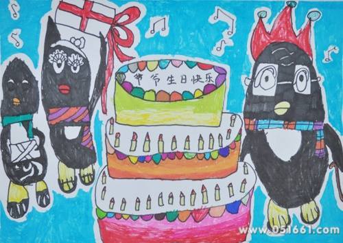 爷爷的生日水彩画