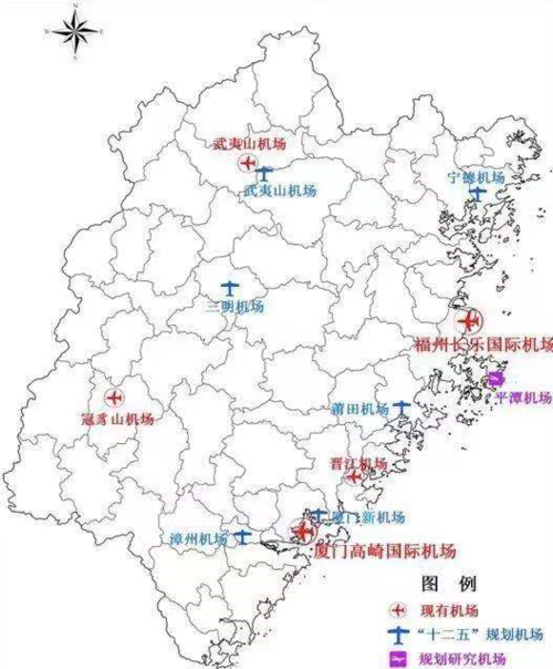 福建5个机场地域分布高崎机场吞吐量最多共规划7个机场