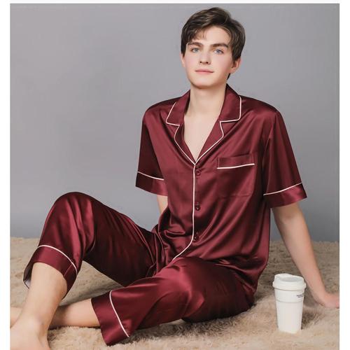 高档真丝睡衣男情侣女短袖桑蚕丝套装薄款夏季冰丝大