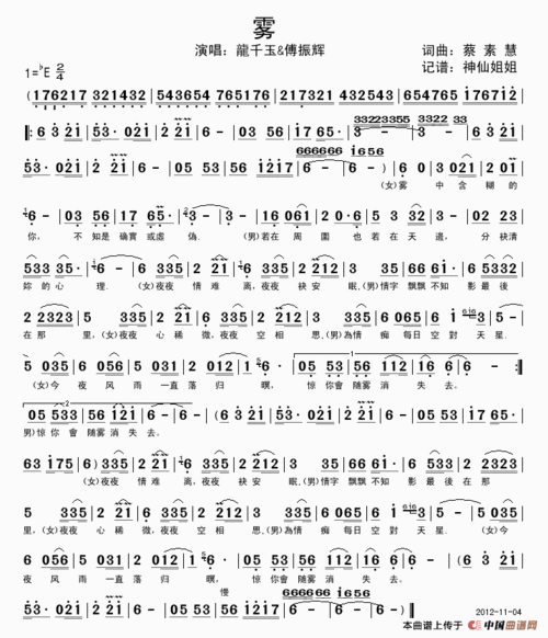 雾 提示:在曲谱上按右键选择"图片另存为",可以将曲谱保存到您的硬盘.