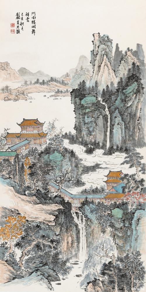 【斗南楼阁舞祥云-刘钢山水国画-纸本(2019年作)】刘钢作品_个人作品