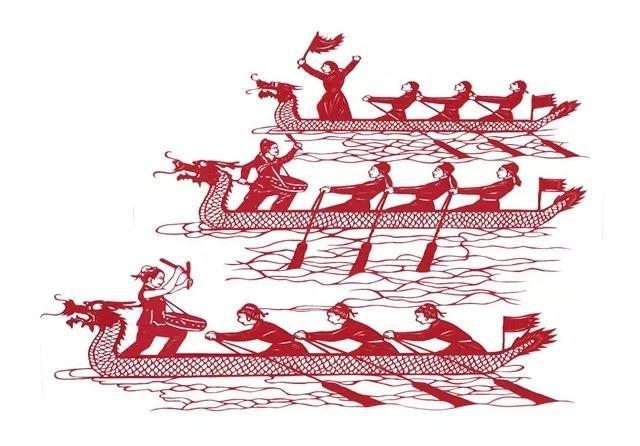 剪纸作品:龙舟赛