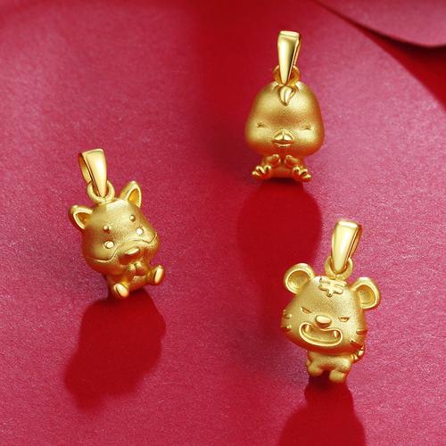 老庙黄金吊坠3d足金十二生肖挂坠本命年守护系列纯金项链坠子
