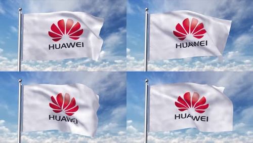 蓝天下的华为公司logo旗帜飘扬_1920x1080_高清视频