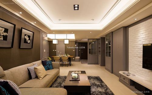 现代精装修客厅方形吊顶图片