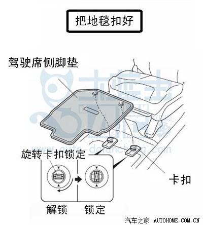 飞度原装脚垫卡扣安装方法图解