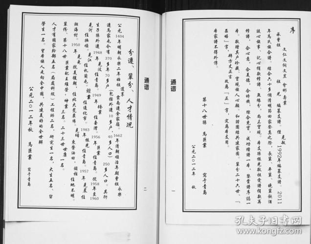 山东即墨马家屯马氏支支谱复印本