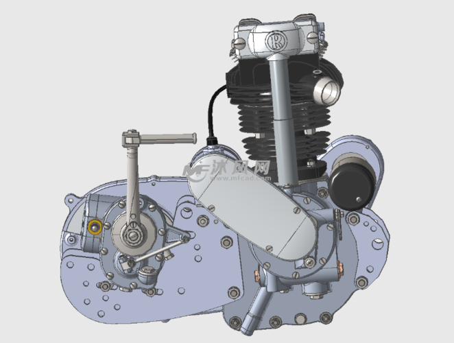 炫酷摩托车发动机结构模型 - 动力系统图纸 - 沐风网