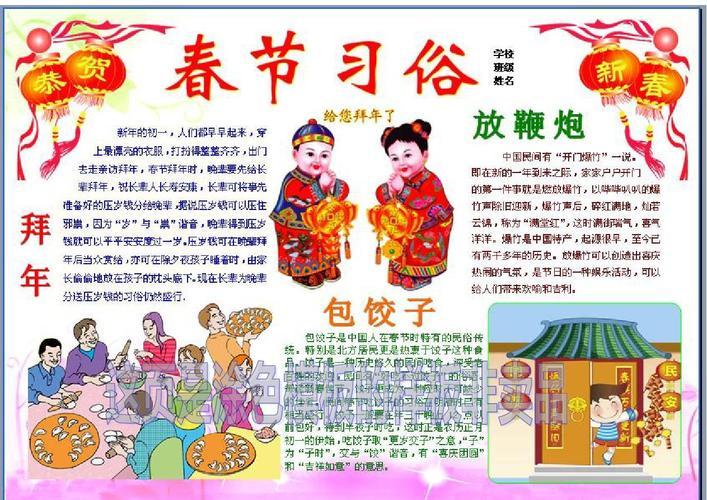 简报新年快乐春节习俗手抄报-我们的节日春节我们的节日春节除夕猪年