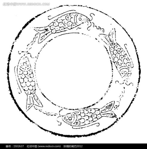 矢量带有鱼纹的古代器皿