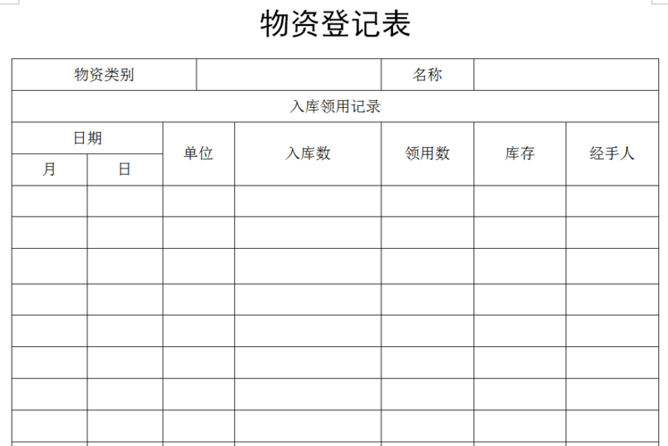 物资登记表
