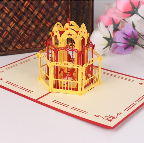 旋转木马 3d 生日立体圣诞节感恩节贺卡