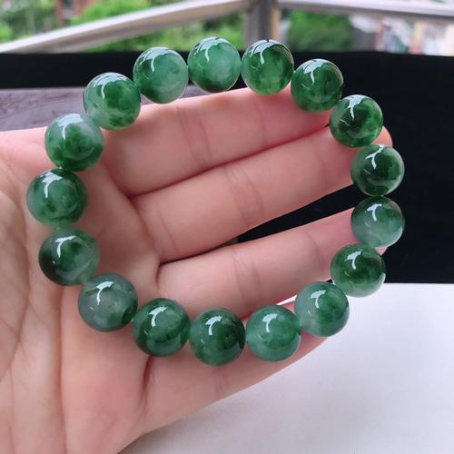 天然a货翡翠飘绿饱满125mm手珠手串尺寸颗粒17125mm重量5571g