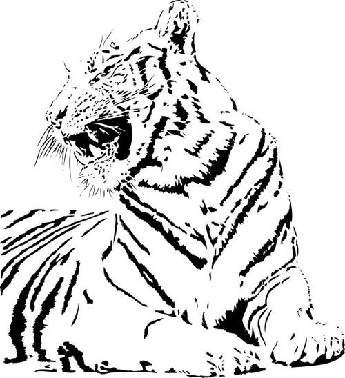 手绘老虎头像纹理插画