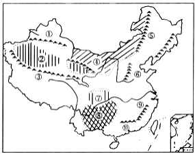 读我国地形图和我国五种地形面积比例示意图,回答下列