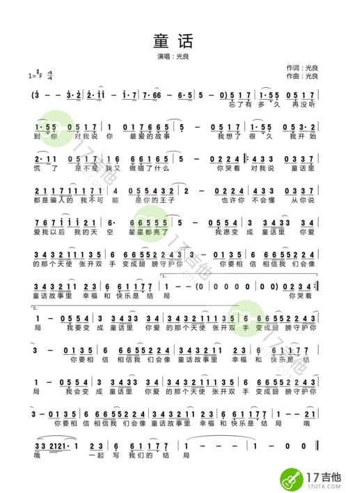 童话简谱 光良 高清谱