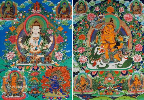 * 西藏 四臂观音 财宝天王唐卡