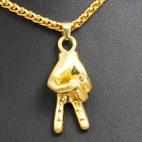 hiphop新款比耶吊坠男士嘻哈中性yes手势项链保色饰品厂家批发