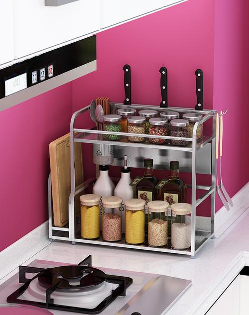 橱房置物架304厨房灶台调料置物架304不锈钢双层桌面多功能放调味品