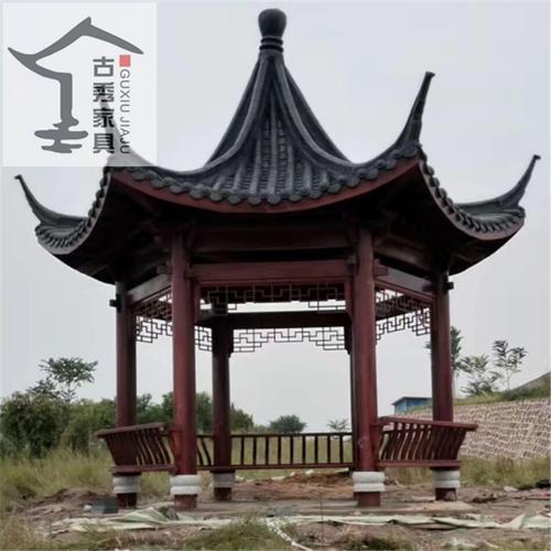 双层木质六角亭 两层仿古八角亭子 欧式凉亭