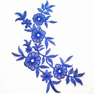 青花瓷民族风刺绣布贴 宝兰花朵带背胶贴花手工diy演出服头饰装饰