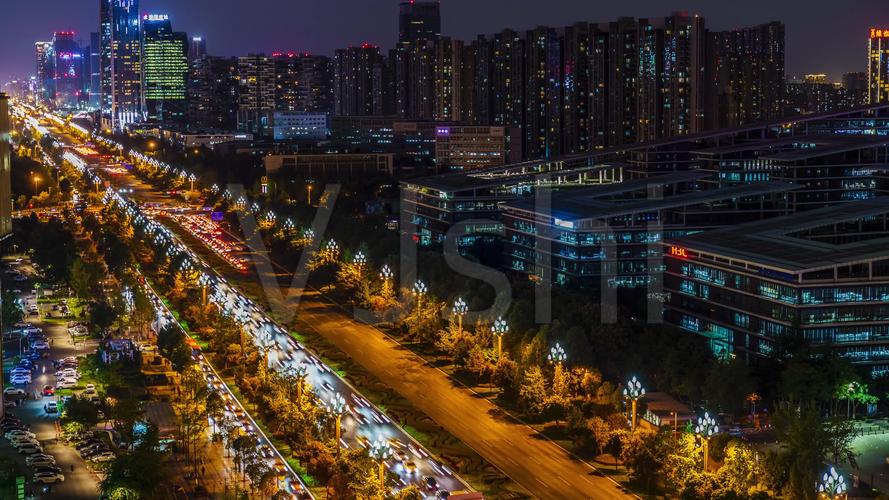 成都天府大道夜景软件园延时摄影4k_4096x2304_高清视频素材下载(编号