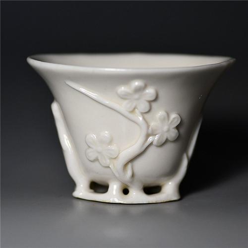 游此斋 明代德化梅花杯玻璃杯花茶杯杯具古董德化白瓷明代德化杯真品