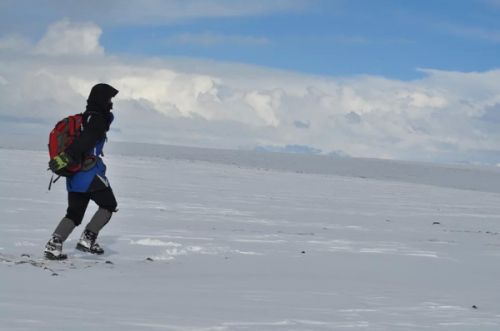12点半风雪总算稍小了一点,惜别老妈妈一家推着车投入到无边的风雪