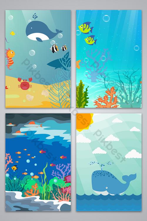 可爱海洋动物海报广告设计背景图