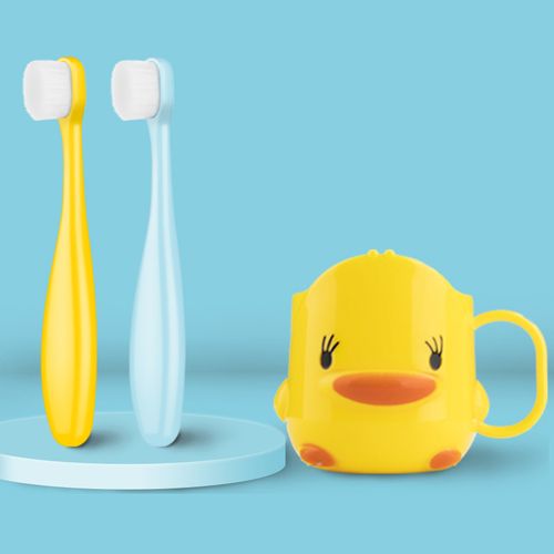万根软毛儿童牙刷2支 小黄鸭漱口杯