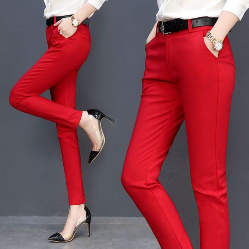 春秋女士土裤子休闲秋裤外穿长裤红色体闲女装2021年