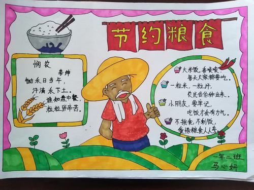 金河小学一年二班"节约粮食,倡导光盘"手抄报作品展示
