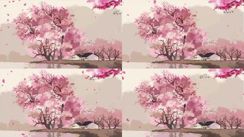 古风水墨中国风手绘动画大雁桃花桃树背景视频动态