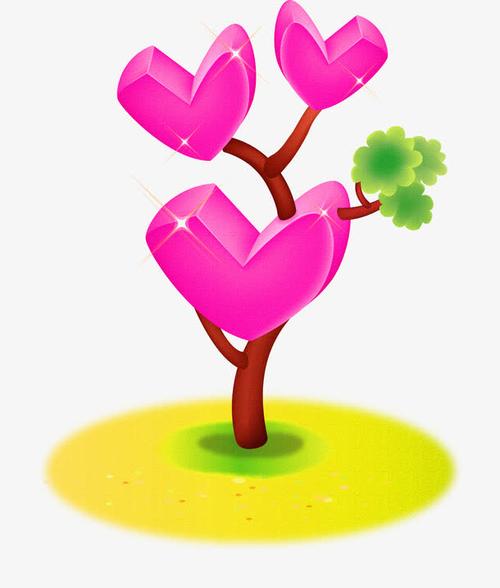 紫色清新爱心树装饰图案