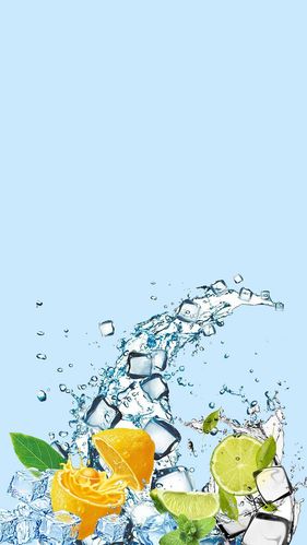 橘子冰块饮料夏季果汁水珠h5背景素材