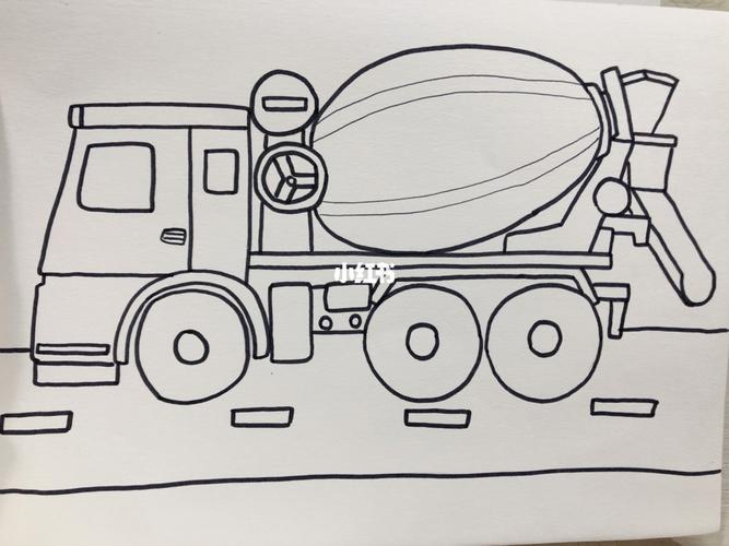 儿子超级喜欢的搅拌车(附线稿)_线稿_简笔画_儿童画_教程_简笔画教程