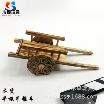 木质平板车手推车 木头玩具模型车 精美家居摆件工艺品厂家直销