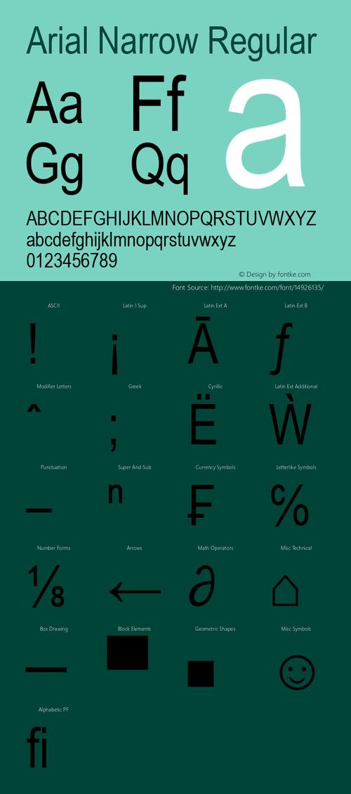 arial narrow regular version 2.20图片样张