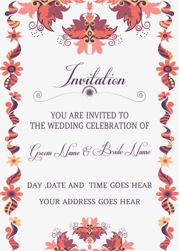 红色抽象花边邀请函