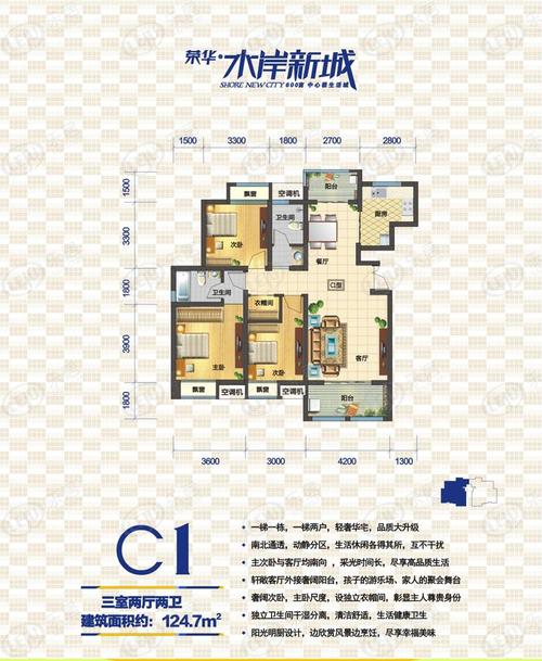 荣华水岸新城c1户型 3室2厅2卫