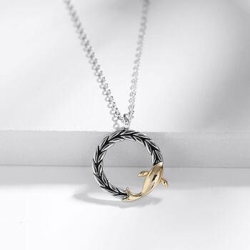 情侣项链一对送男朋友银吊坠恋人男女朋友定情礼物刻字锦鲤与麦穗加大