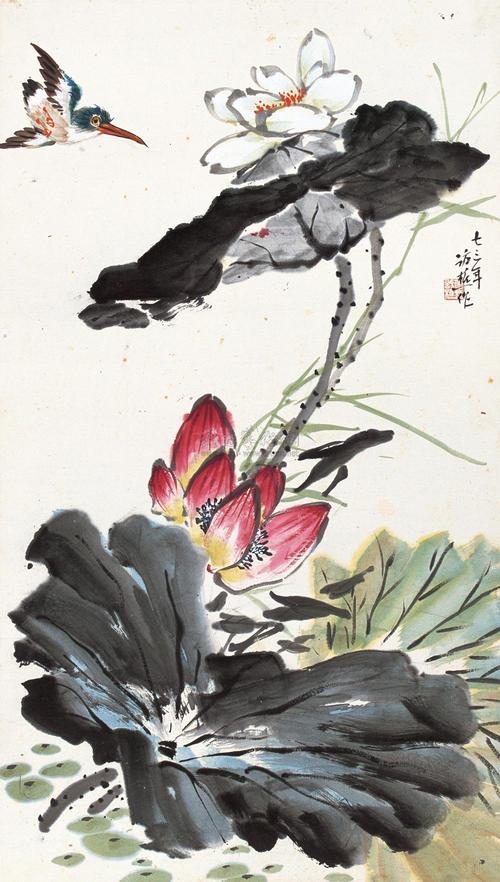 翠鸟荷花 隶书 立轴 设色纸本】拍卖品_图片_价格_鉴赏_绘画_雅昌艺术