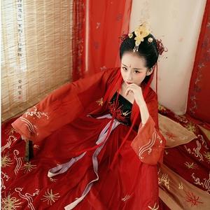 曼珠沙彼岸花汉服女红色古装元素改良齐胸襦裙中国风学生超仙