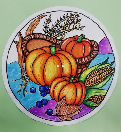 丰收_儿童画_彩铅_水彩笔_人文_绘画